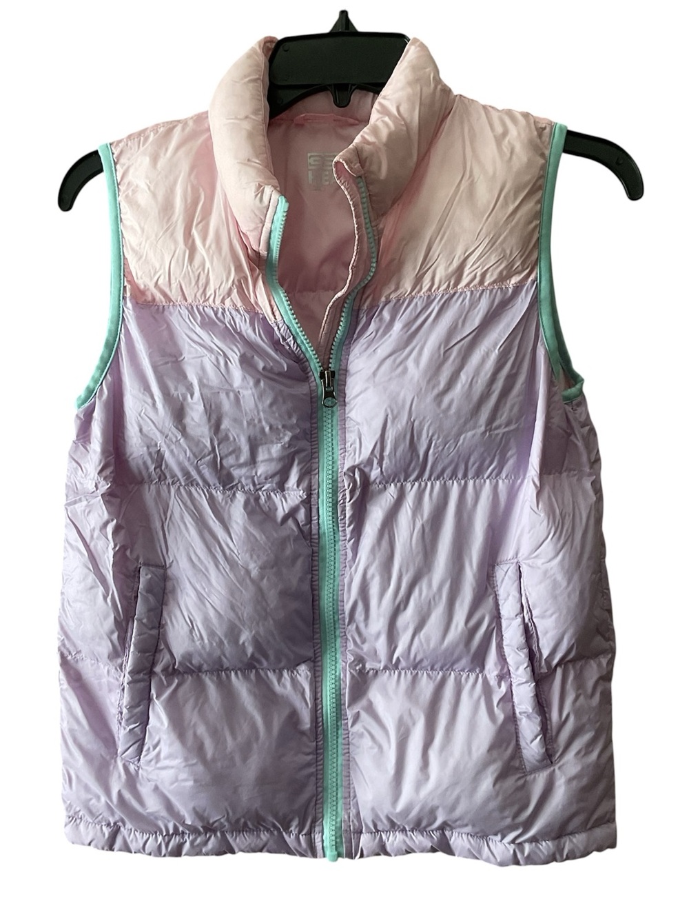 32 Degrees Pastel Pink and Lavender Puffer Vest with Mint Trim